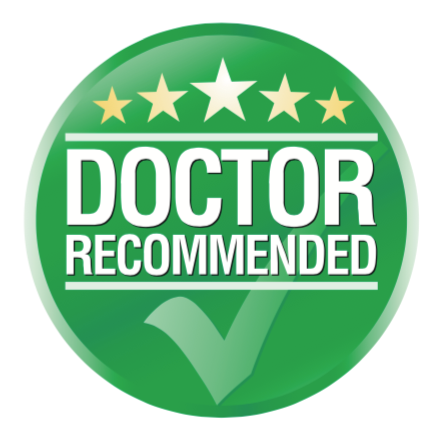 Green circular ‘Doctor Recommended’ certification badge with five stars and a checkmark