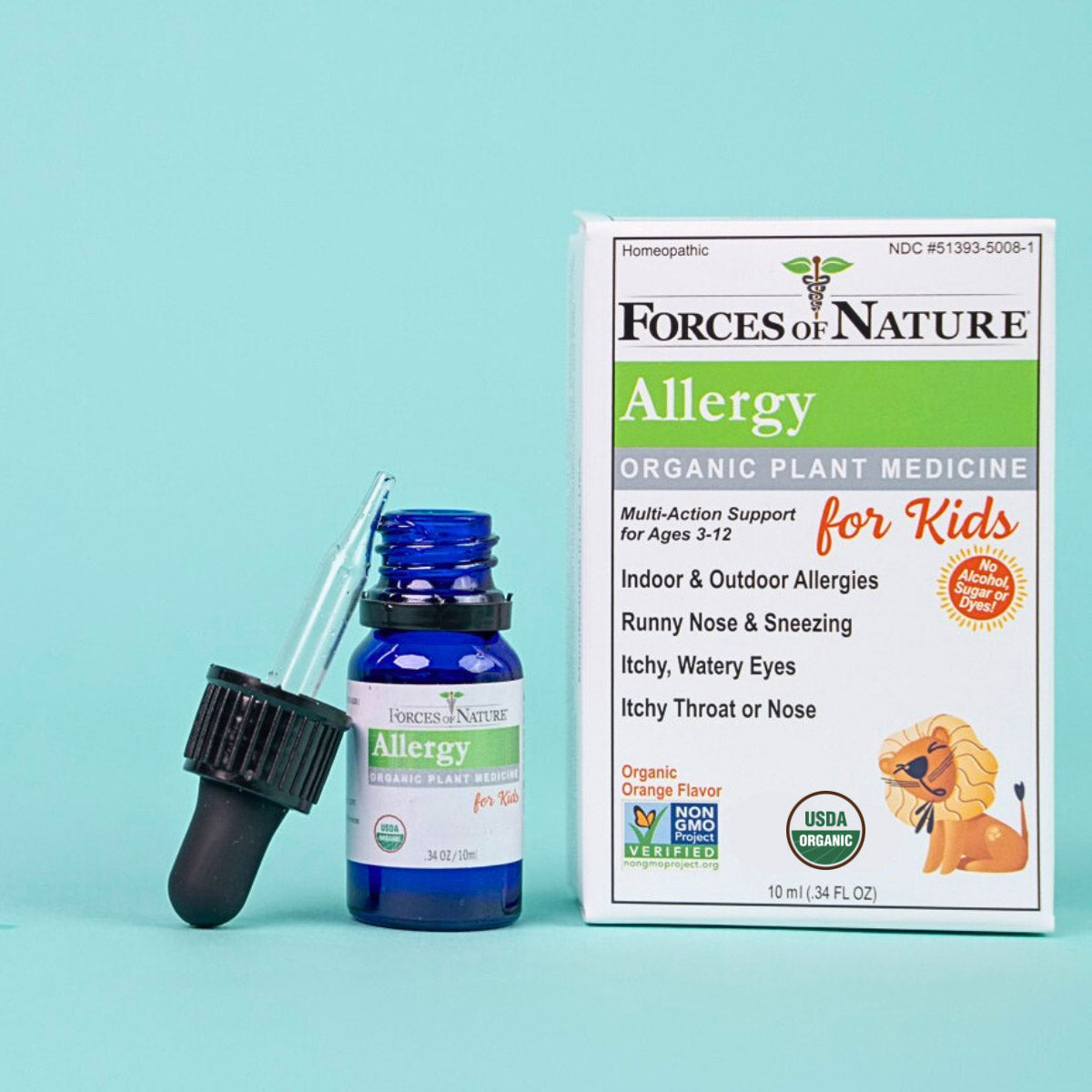 Forces of Nature Allergy Kids 10ml bottle with dropper and box.