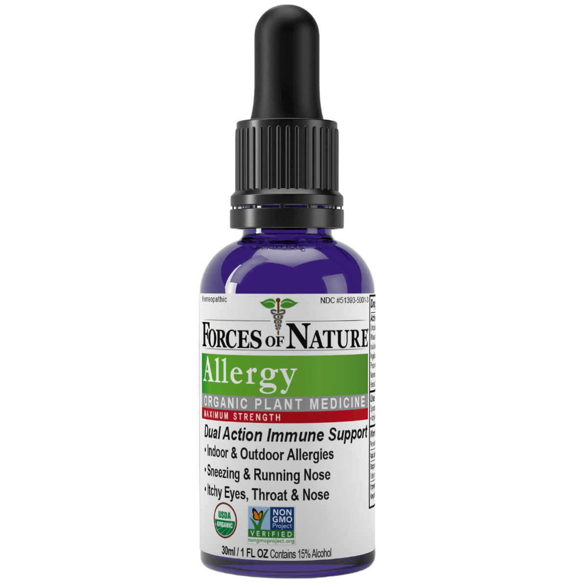 Forces of Nature Allergy Max Strength 30ml bottle - front view.