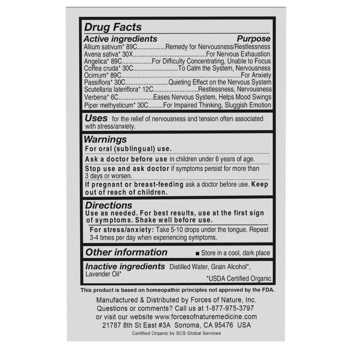 Natural Stress Relief 10ml Drug Facts