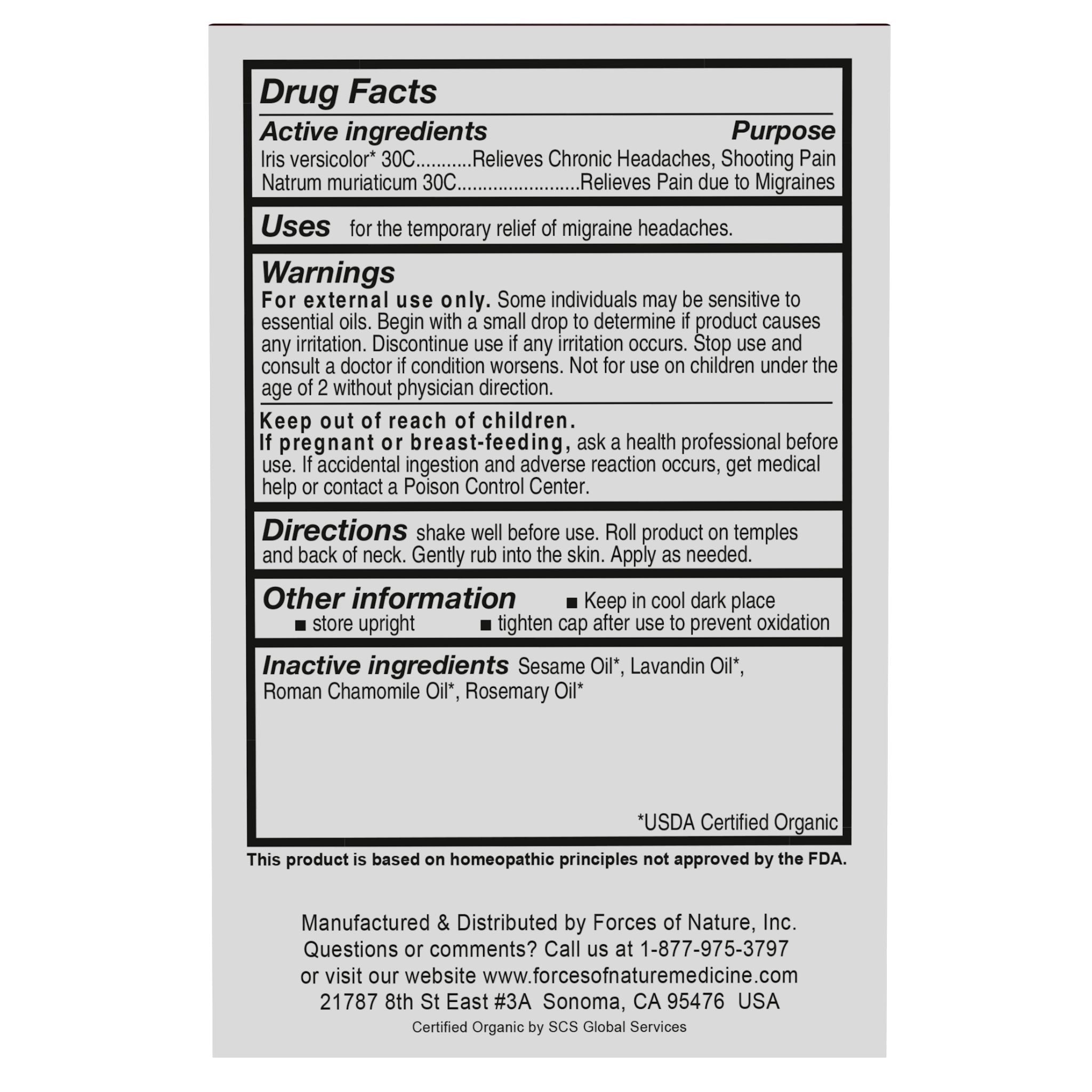 Natural Migraine Relief 4ml Drug Facts